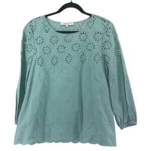 Gerard Darel Paris Turquiose Cotton Embroidered Shirt Size 38/M Long Sleeve